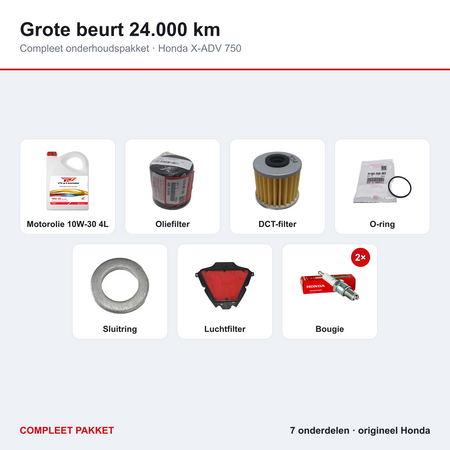 Grote beurt 24.000 km Honda X-ADV 750 – inhoud: olie, filters, O-ring, sluitring, luchtfilter en 2 bougies