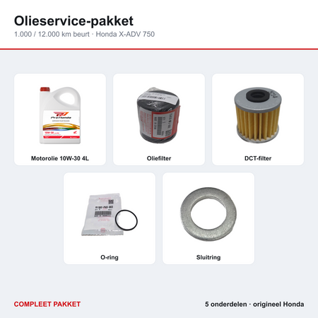 Olieservice-pakket Honda X-ADV 750 – inhoud: motorolie, oliefilter, DCT-filter, O-ring en sluitring